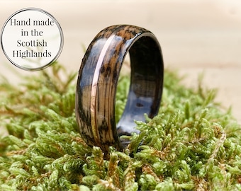 Wild Turkey Bourbon Barrel Oak Ring with Copper Accent, Whiskey Barrel Ring, Wooden Wedding Band, Wood Engagement Ring