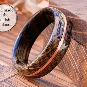 Weller Bourbon Oak Ring with Copper Accent, Whisky Barrel Ring, Wooden Wedding Band, Wood Engagement Ring