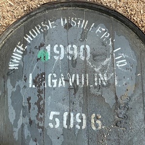 close up of a Lagavulin whisky barrel end from 1990