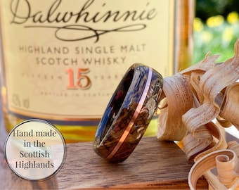 Dalwhinnie Whisky Barrel Oak Ring: Copper Inlay Wooden Wedding Band