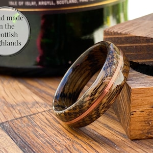 Ardbeg 2001 Whisky Barrel Ring with Copper Accent, Whisky Ring, Wooden Wedding Band, Wooden Engagement Ring