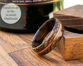 Ardbeg Whisky Barrel Oak Ring with Copper Inlay - Handmade Wooden Wedding Band