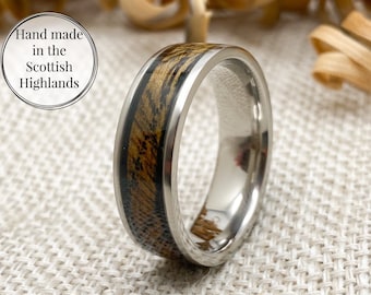 Lagavulin, Buffalo Trace & more, Titanium 8mm, Your choice of distillery oak, Titanium Wedding Band, Whisky barrel ring