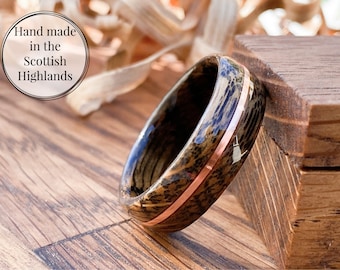 Old Pulteney 1998 Whisky Barrel Oak Ring Copper Accent, Limited Run, Whisky Barrel Ring, Wooden Wedding Band, Wooden Engagement Ring