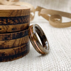 Johnnie Walker Whisky Barrel Ring: Copper Inlay Wooden Wedding Band image 3