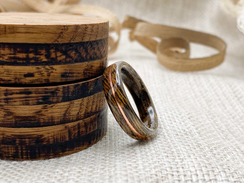 Johnnie Walker Whisky Barrel Ring: Copper Inlay Wooden Wedding Band image 3