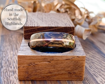 Bowmore Whisky Barrel Ring: Copper Inlay Wooden Wedding Band