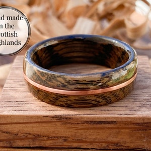 Talisker Whisky Barrel Oak Ring: Copper Inlay Wooden Wedding Band