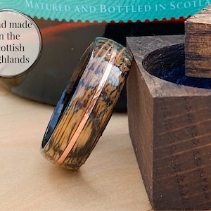 The Glenlivet Whisky Barrel Oak Ring with Copper Accent, Whisky Barrel Ring, Wooden Wedding Band, Wooden Engagement Ring