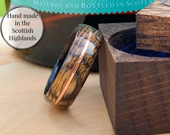 The Glenlivet Whisky Barrel Oak Ring with Copper Accent, Whisky Barrel Ring, Wooden Wedding Band, Wooden Engagement Ring