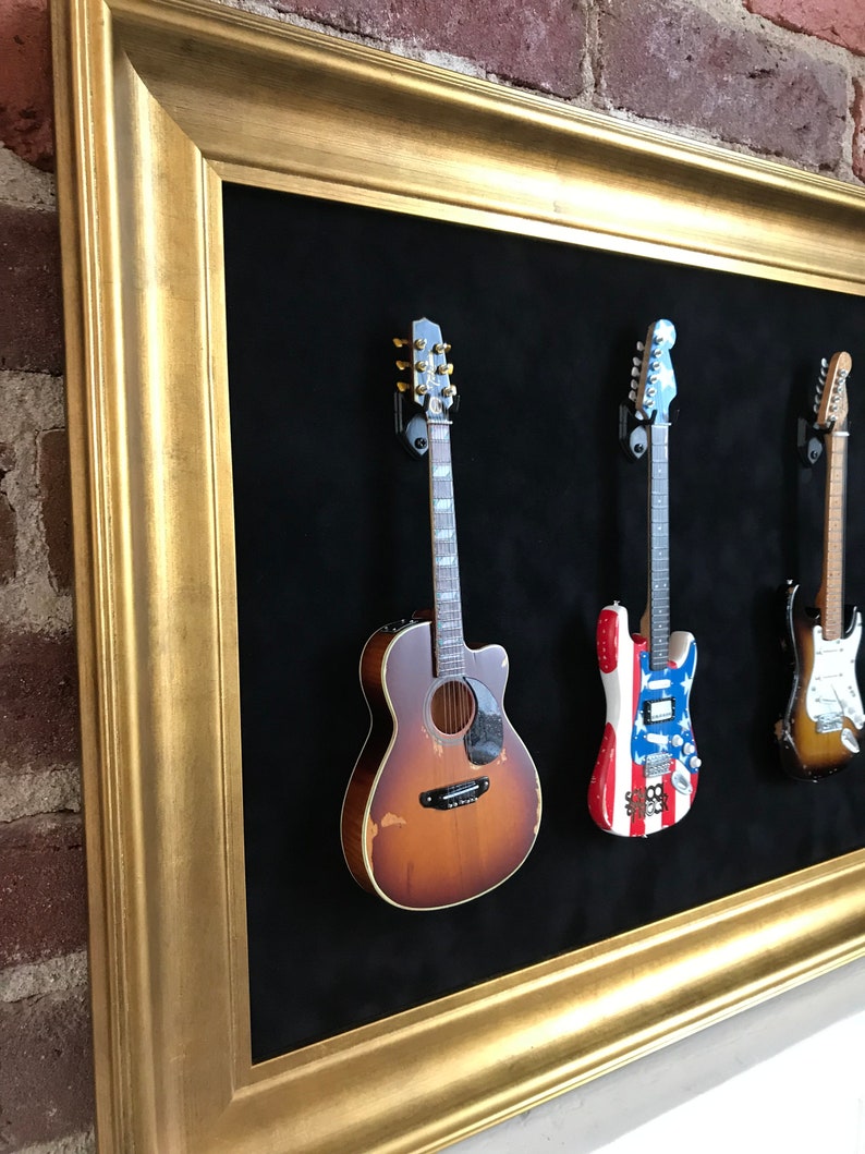 Mini Guitar Display Frame Black Suede Warm Gold Leafing Etsy