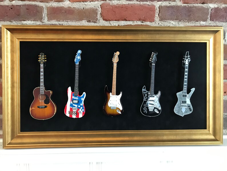 Mini Guitar Display Frame Black Suede Warm Gold Leafing Etsy