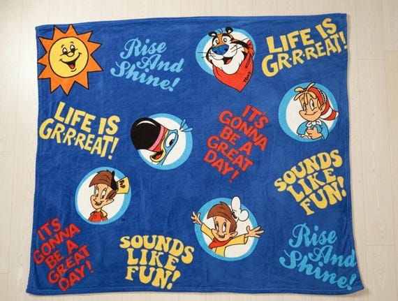 Vintage Kelloggs Fleece Blanket, Tony the Tiger, 90s Retro Cartoon Throw