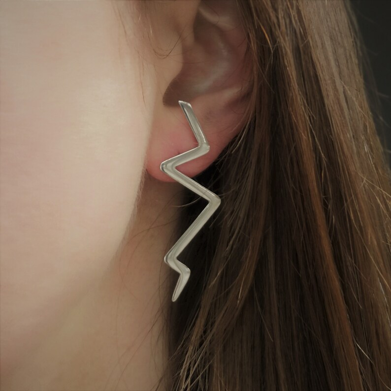 OBLICUS Geometric Silver Zigzag Stud Earrings Etsy