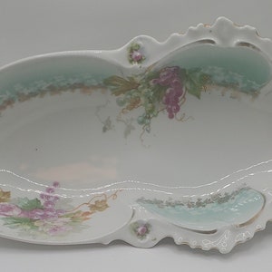 Vintage Ceramic Dish Bowl, Flowers Grapes Leaves Design, Made in Austria