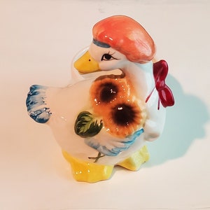 Vintage Ceramic Duck Planter, Dish, Bowl - Duck and Sunflowers
