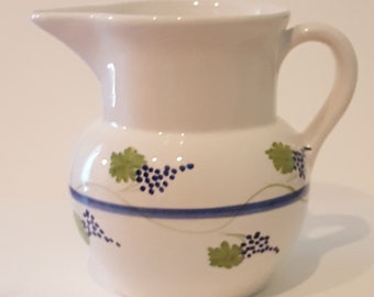 Vintage White Ceramic Pitcher with Grapes Design, Made in Italy