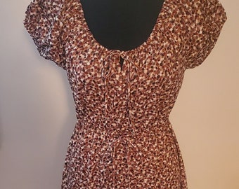 Vintage Short Sleeve Brown Polka Dots Print Midi Dress, Cora's Closet Petite Miss, Size Small