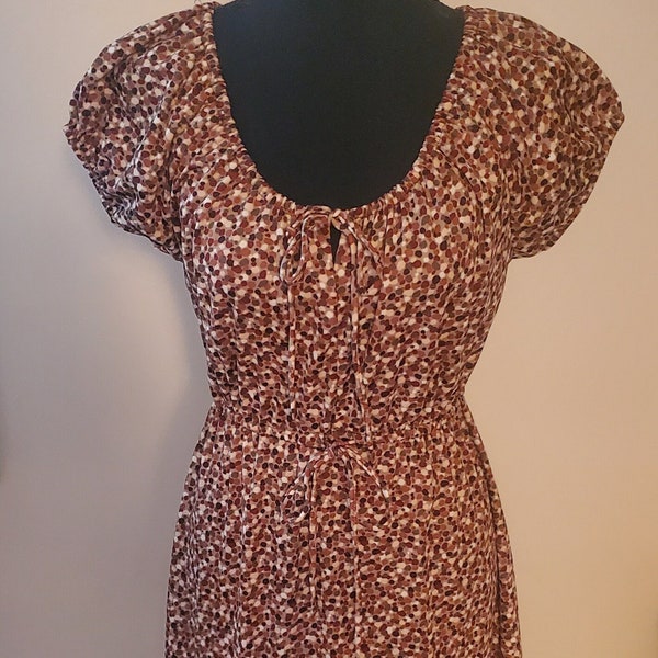 Vintage Short Sleeve Brown Polka Dots Print Midi Dress, Cora's Closet Petite Miss, Size Small