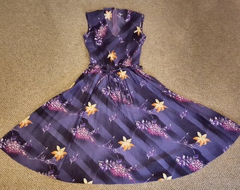 Vintage Sheer Sleeveless Purple Floral Midi Dress, Size Small