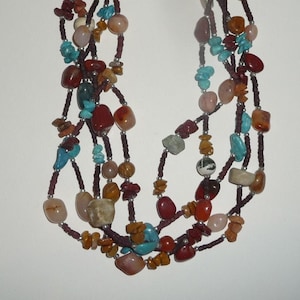 Vintage Multi-Strand Multi-Color Stone Beaded Necklace