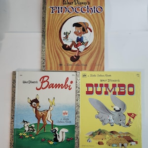 Vintage Little Golden Books, Walt Disney - Pinocchio, Bambi, Dumbo - Lot of 3