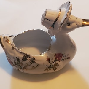 figurine vintage de planteur de canard floral en céramique, fabriquée en Pologne