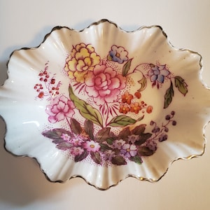 Vintage Adderley Bone China Floral Trinket Dish, Made in England