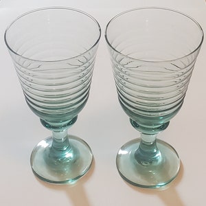Vintage Turquoise Green Glass Goblets, Set of 2