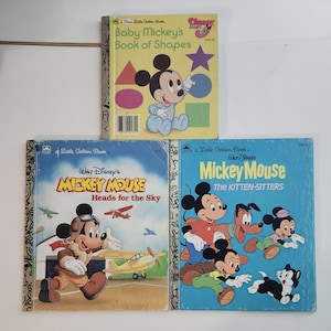 Vintage Disney Little Golden Books - Baby Mickey&#39;s Book of Shapes, Mickey Mouse Heads for the Sky, Mickey Mouse: The Kitten-Sitters