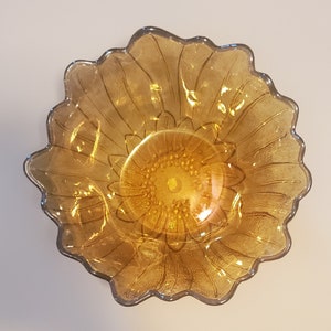 Bol de fleurs en verre ambré jaune vintage