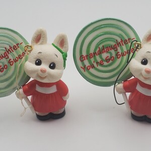Vintage 1995 Hallmark Keepsake Holiday Christmas Ornament, Granddaughter You&#39;re So Sweet. Bunny with Lollipop