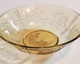 Vintage Floral Yellow Amber Glass Bowl
