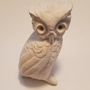 Figurine hibou vintage en céramique blanche
