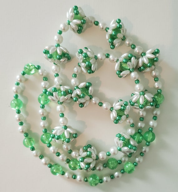 Vintage Pink Green White Plastic Faux Pearl Beade… - image 9