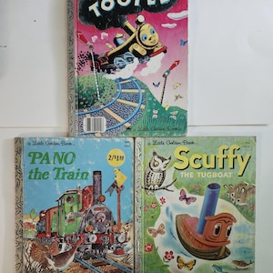 Vintage Little Golden Book - Tootle, Pano the Train, Scuffy the Tugboat - Lot of 3