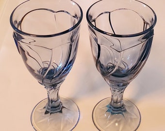 Vintage blå glasbägare, vinglas, set om 2
