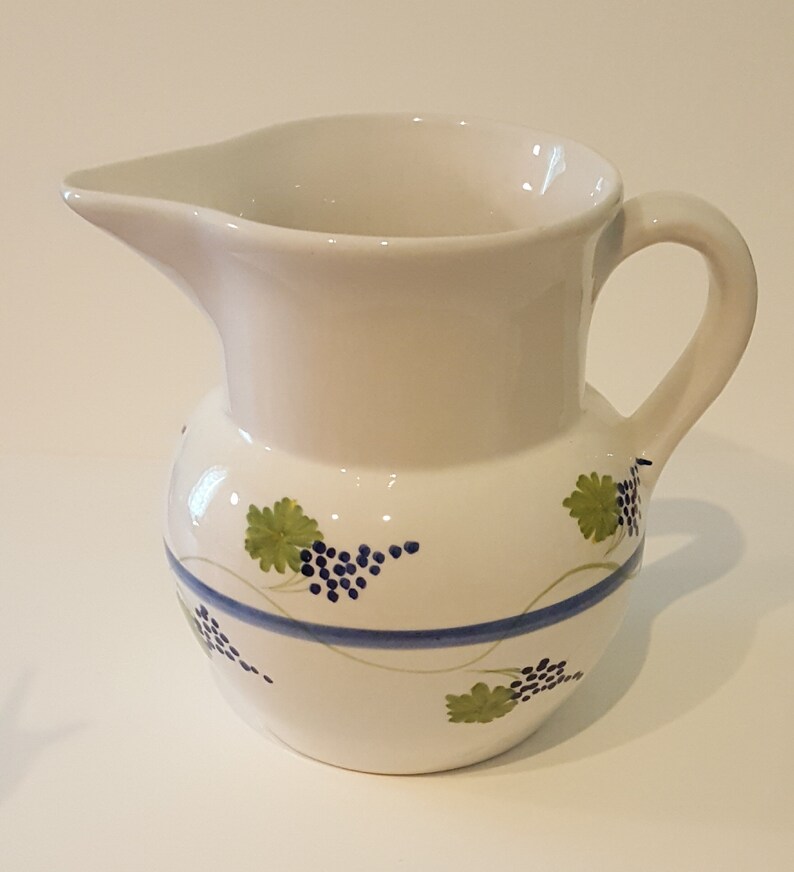 Vintage White Ceramic Pitcher With Grapes Design Made in Etsy