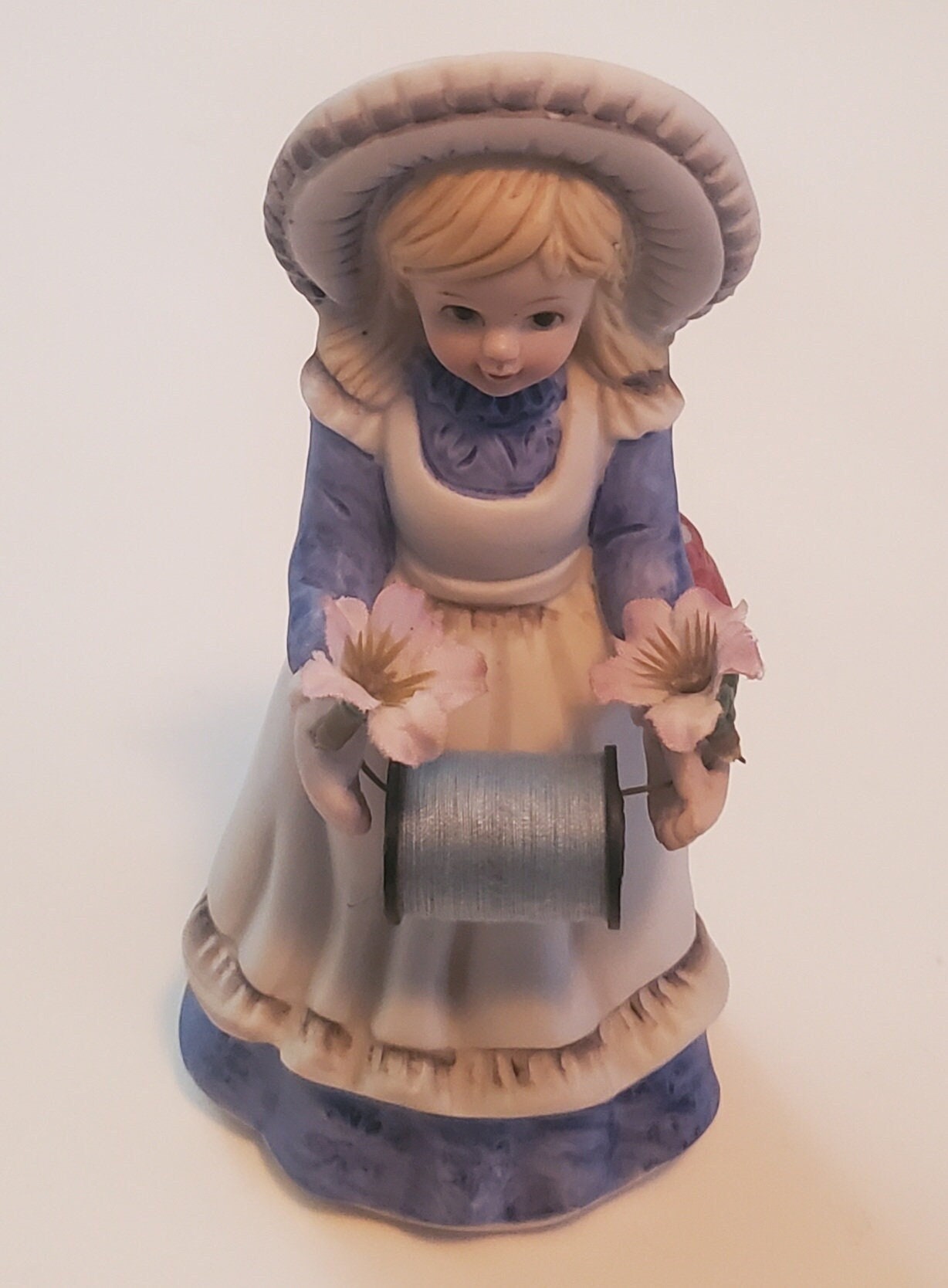 Vintage Ceramic Lady Girl Figurine, Thread Holder, Sewing Caddy