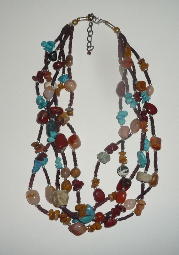 Vintage Multi-Strand Multi-Color Stone Beaded Nec… - image 1