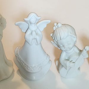 Vintage White Ceramic Angel Figurines, Lot of 4