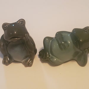 Vintage Ceramic Green Frog Figurines, Set of 2