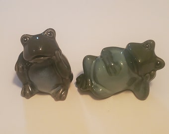 Vintage Ceramic Green Frog Figurines, Set of 2