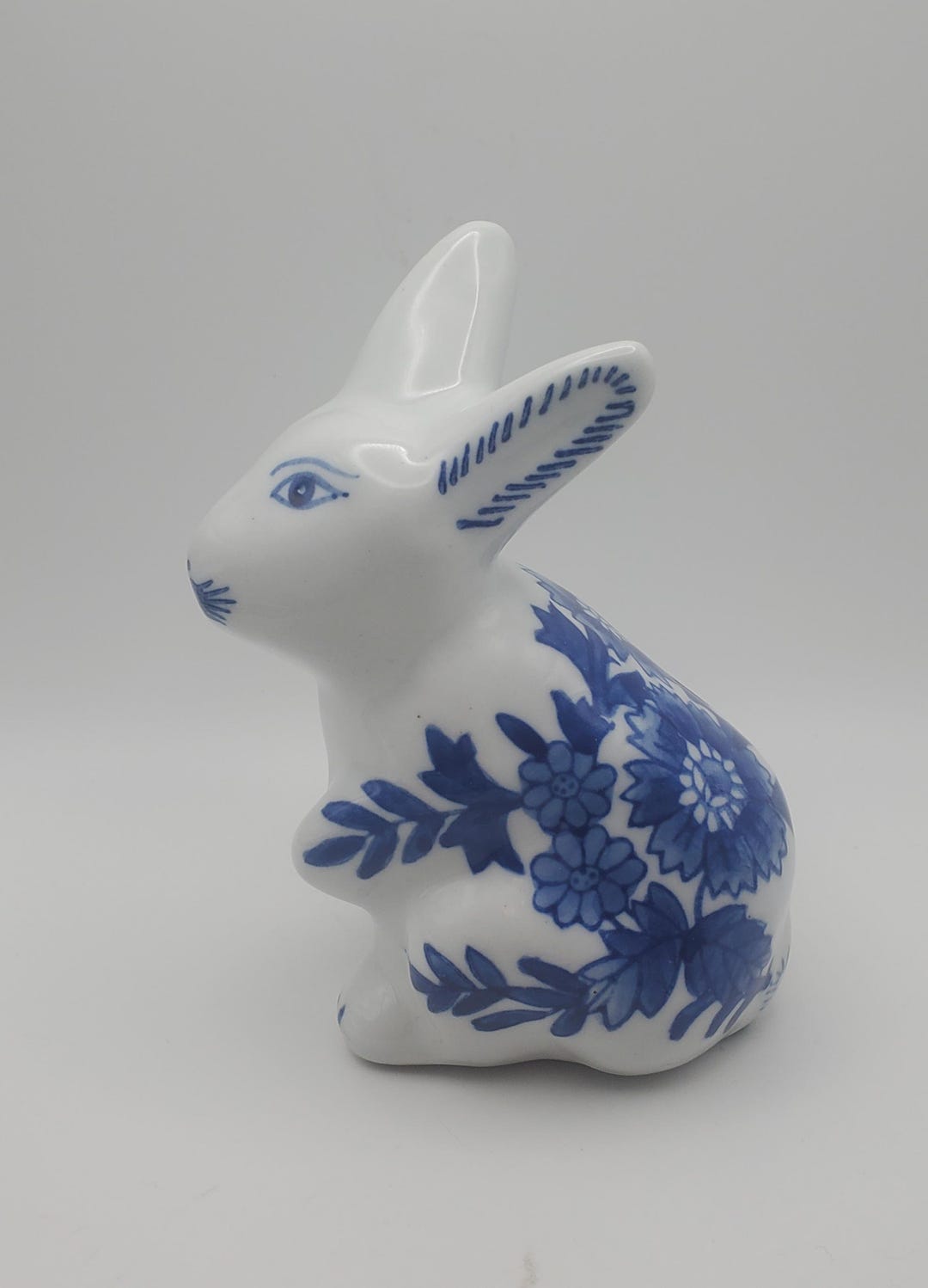 Vintage Ceramic White and Blue Floral Bunny Rabbit Figurine - Etsy
