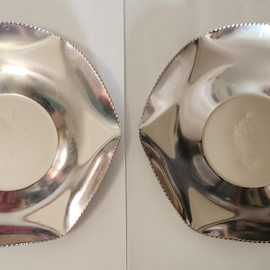 Vintage Silver Metal Bowls Dishes, Engraved Leaf & Acorn Design, Set of 2
