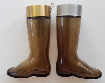 Vintage Avon Skórzana Butelka Wody Kolońskiej, Brązowa Szklana Figurka Buta, Zestaw 2