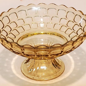 vintage Yellow Amber Glass Pedestal Deast Bowl