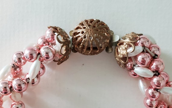 Vintage Pink Green White Plastic Faux Pearl Beade… - image 5