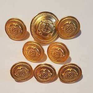 Vintage Gold Metal Buttons Lot, 8 Buttons