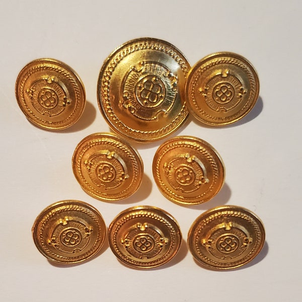 Vintage Gold Metal Buttons Lot, 8 Buttons